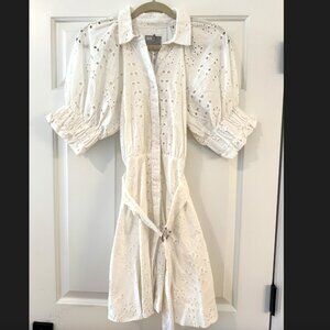 ASOS - White Eyelet Belted Mini Dress - Size 2